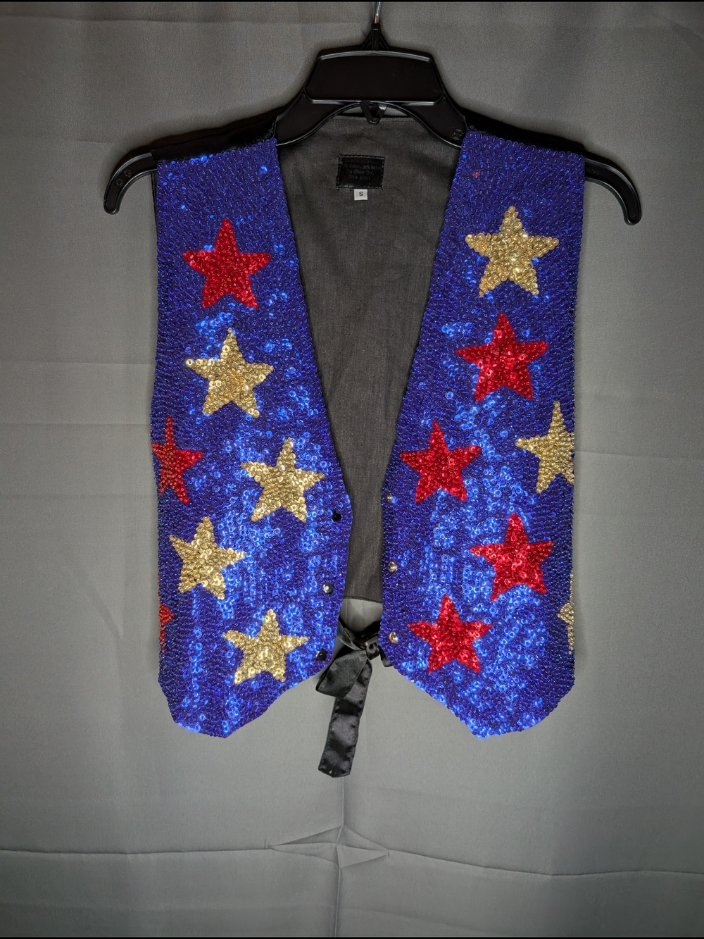 Vintage 90s Fashion Fantasy Sequin Patriotic Star Vest Blue Red Gold Small EUC